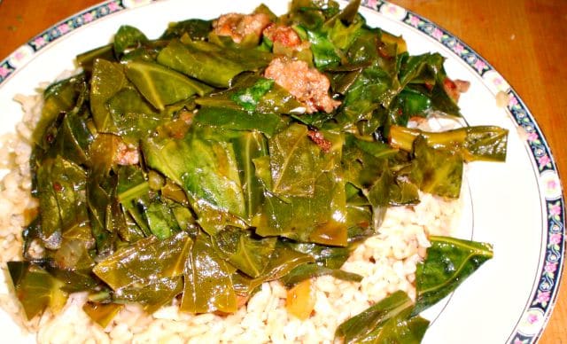 New York Collards - simmered with Italian sausage! www.inhabitedkitchen.com