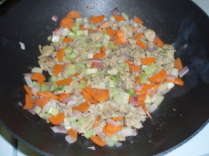 Sauteing Sausage and Vegetables for Stuffing