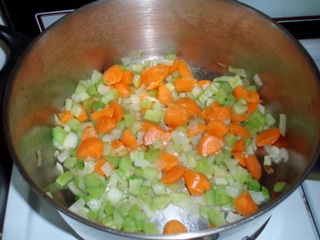 Sauteing vegetables for lentil soup
