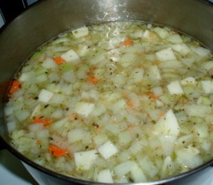 Vegertables Simmering in Broth for Soup