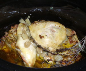 Cooked Chicken in Slow Cooker - Inhabited Kitchen