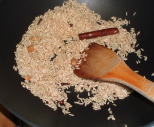 Browning rice and spices in butter