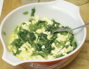 Spinach in egg mix - www.inhabitedkitchen.com