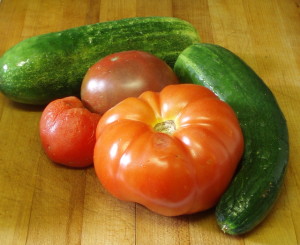 Cucumbers and tomatoes - August bounty - www.inhabitedkitchen.com