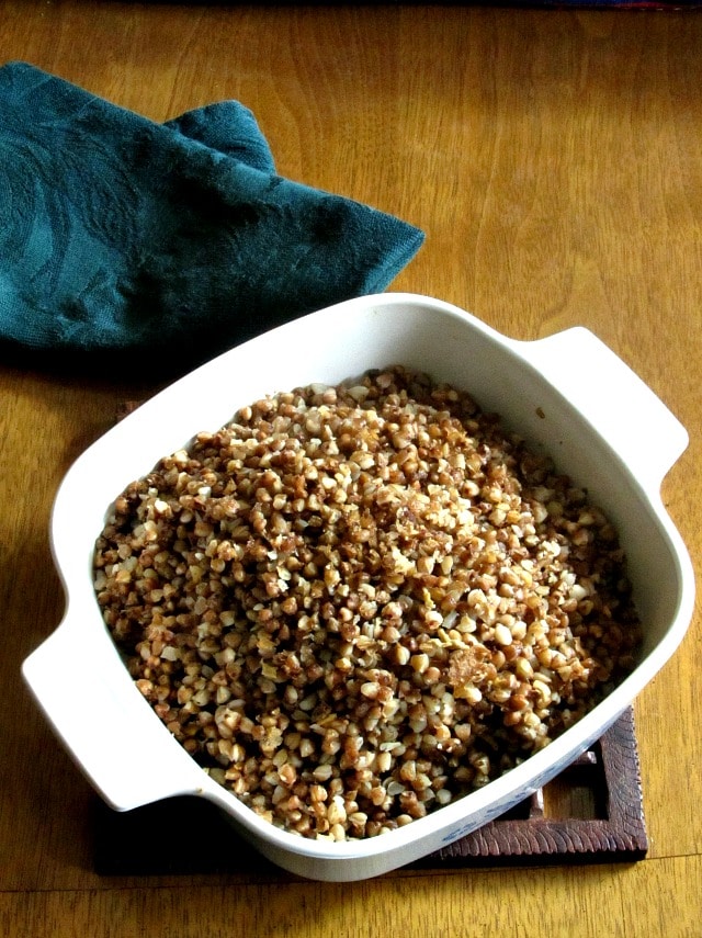 Kasha - toasted buckwheat groats - is a naturally gluten free, traditional side dish I've eaten all my life for the delicious nutty flavor! 