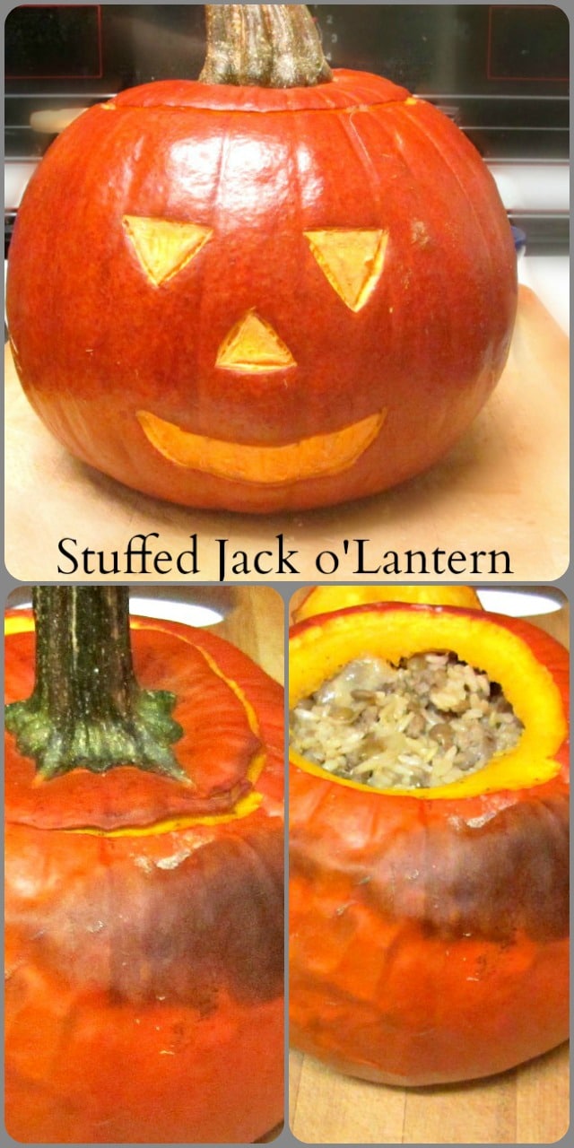 Make a Jack o'Lantern Roast Sutuffed Pumpkin, for a perfect festive Halloween dinner! 