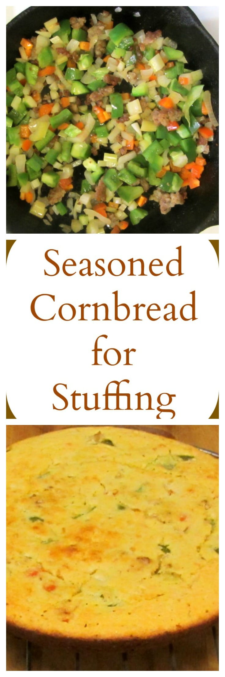 Cornbread baked for stuffing with sausage and aromatics baked right in. An easy and traditional, and gluten free, stuffing recipe.