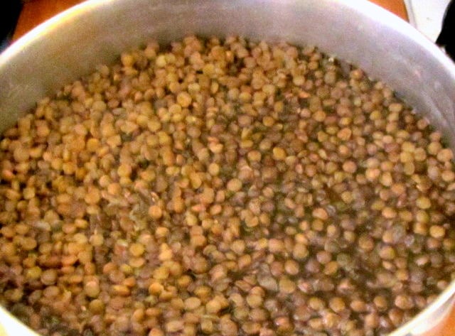 One bit pot of lentils, many small pots of soup - www.inhabitedkitchen.com