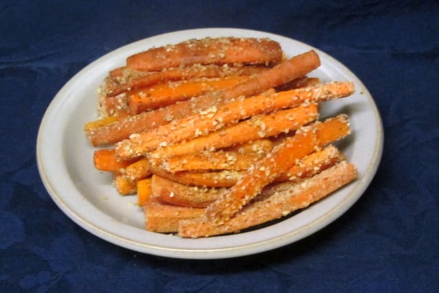 Almond Crusted Carrots - tossed in almond meal and baked until tender crisp.