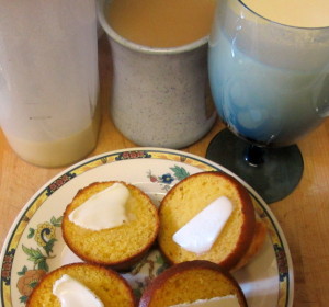 Muffins, protein shake, and coffee - quick breakfast. www.inhabitedkitchen.com