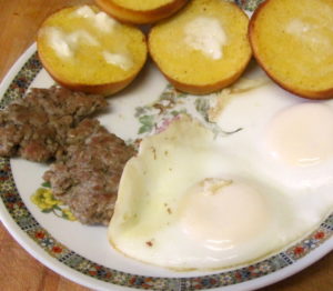 Breakfast, sausage and eggs, and corn muffins - www.inhabitedkitchen.com