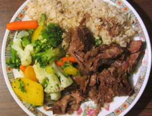 Dinner - easy as can be pot roast, veg and rice - www.inhabitedkitchen.com