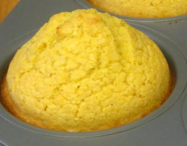 Gluten Free Corn Muffin, made from a homemade mix, right out of the oven! www.inhabitedkitchen.com