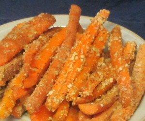 Almond Crusted Carrots - tossed in almond meal and baked, for a crisp nutty treat. www.inhabitedkitchen.com
