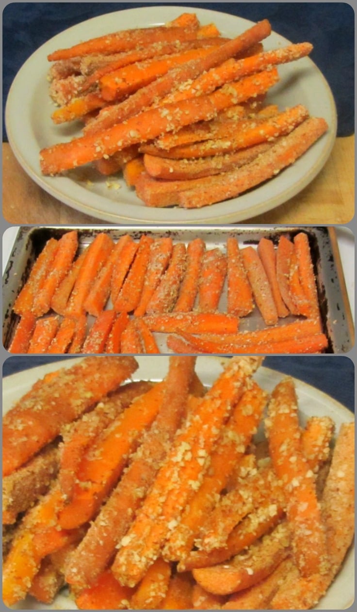 Almond crusted baked carrots - crunchy almonds complementing sweet, tender-crisp carrots, bringing out their best.