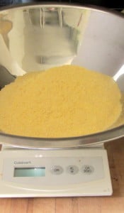 Weighing cornmeal - www.inhabitedkitchen.com