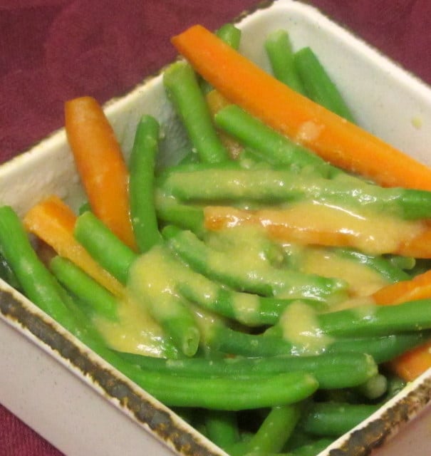 Carrots and Green Beans with a miso sauce - www.inhabitedkitchen.com