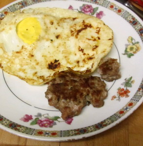 Eggs and sausage for breakfast - www.inhabitedkitchen.com