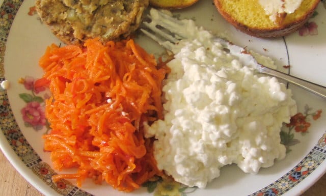 Carrot salad with pickled ginger, served with cottage cheese - www.inhabitedkitchen.com