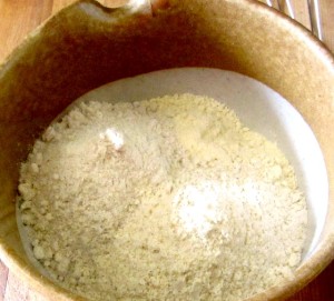 Mix dry ingredients - millet, sorghum and masa harina, and baking powder - www.inhabitedkitchen.com