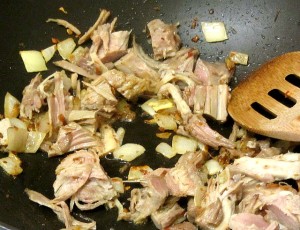 Saute onion, seasoning, and pork - www.inhabitedkitchen.com