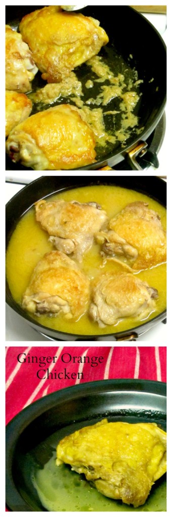 Chicken thighs braised in orange juice with a touch of ginger to add depth - easy and delicious! www.inhabitedkitchen.com