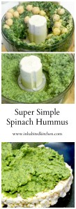 Spinach Hummus - a quick and easy spread made of spinach and chick peas, perfect with crackers! www.inhabitedkitchen.com