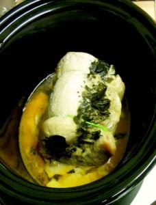 Slow cooked stuffed pork loin, with a green swirl of chard and herbs - and easy, decorative recipe even on a hot day. www.inhabitedkitchen.com