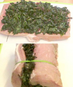 Slow cooked stuffed pork loin, with a green swirl of chard and herbs - and easy, decorative recipe even on a hot day. www.inhabitedkitchen.com