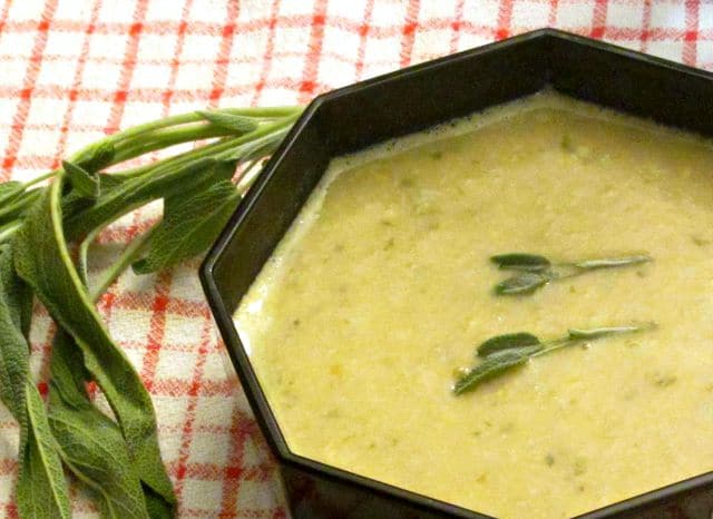 Creamy corn and leek soup - gluten free and vegan, and perfect for the first cool nights at the end of summer! www.inhabitedkitchen.com