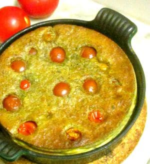 Cherry Tomato Clafoutis, a savory take on a classic recipe. Very easy and very elegant. (Gluten Free version.) www.inhabitedkitchen.com
