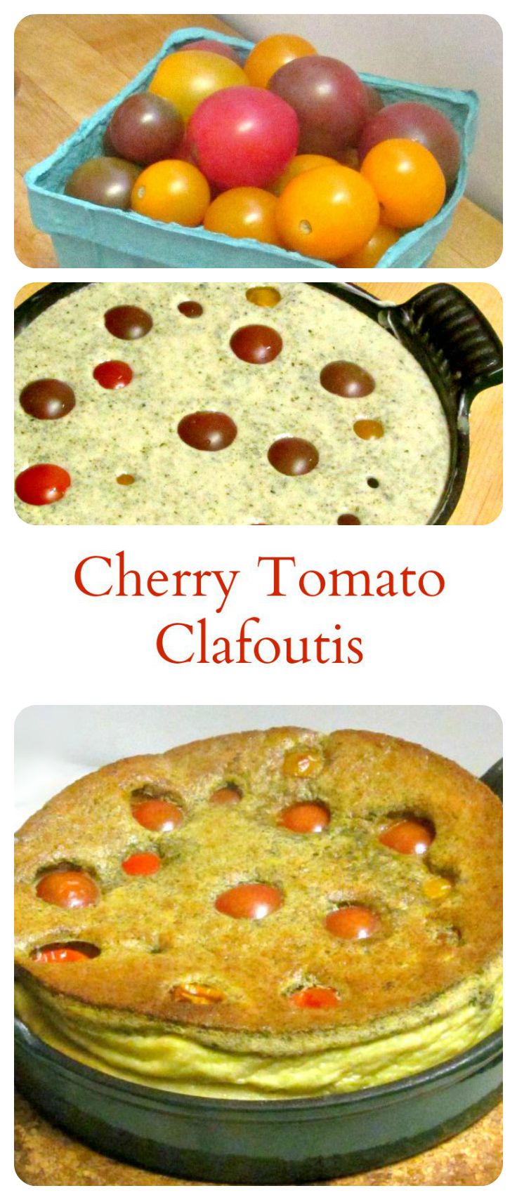 Cherry Tomato Clafoutis, a savory take on a classic recipe. Very easy and very elegant. (#Glutenfree version.) www.inhabitedkitchen.com