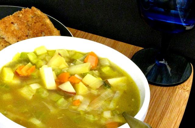 Take an assortment of aromatic vegetables, add potatoes and broth, and make a hearty vegetable soup! 