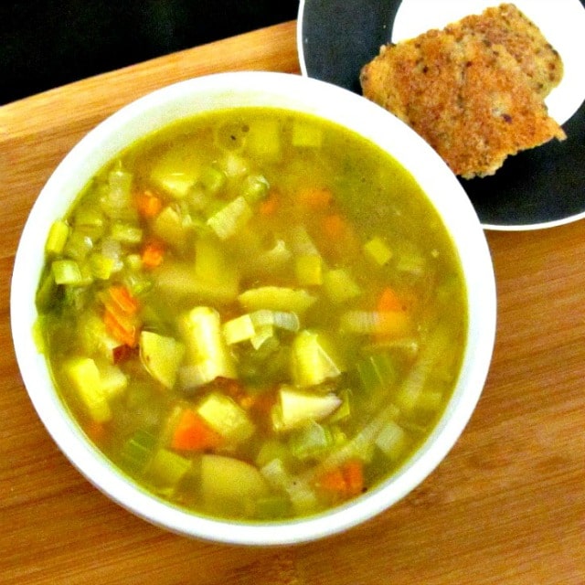 Take an assortment of aromatic vegetables, add potatoes and broth, and make a hearty vegetable soup! 