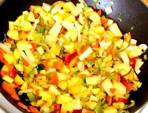 Take an assortment of aromatic vegetables, add potatoes and broth, and make a hearty vegetable soup! 