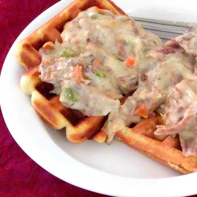 Make turkey in cream sauce from the Thanksgiving leftovers, and serve it over waffles (homemade or not) for a fast and easy meal.