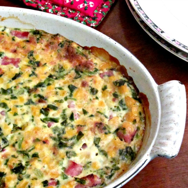 Use leftover ham to make a casserole with corn and spinach. Colorful, plenty of flavor, and a bit of a change. 