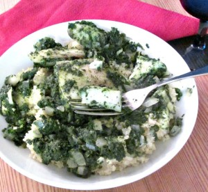 Spinach braised cod - chunks of firm white fish braised in pureed spinach, for a fast, easy, and delicious meal. 