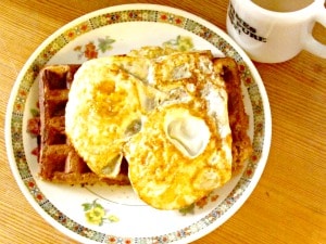 Eggs over Gingerbread Waffles 