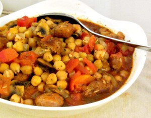 Mix Italian sausage and ceci - chickpeas - for a flavorful stew. 