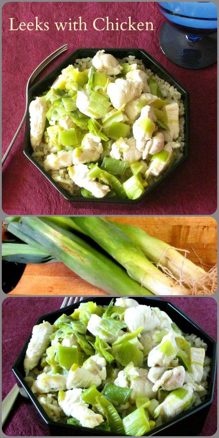 Over wintered leeks with chicken - some of the first fresh vegetables of Spring, served with mild white chicken for a quick and delightful dinner!