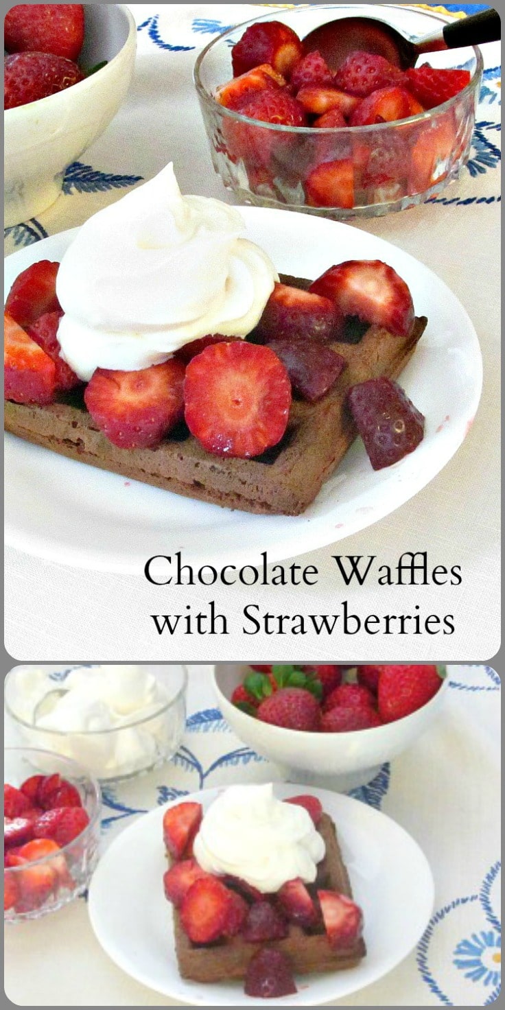 Gluten free, sugar free chocolate waffles with strawberries and whipped cream - dessert, brunch, whenever you'd like a treat! 