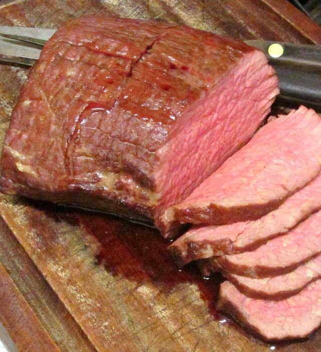 Slow Roast Beef is a method to roast tougher cuts of beef such as round with a lower temperature to make beautiful tender roast beef. 