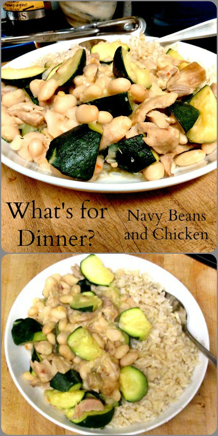 What's for dinner? Planning for meals means I have cooked navy beans and chicken - add vegetables, season lightly, it's a tasty meal! 