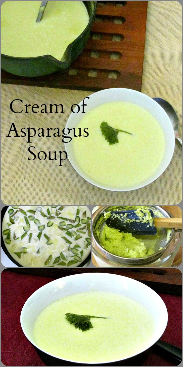 A frugal Cream of Asparagus Soup, made with the woody ends of the spears that are usually discarded. Delicate, elegant, and thrifty! 