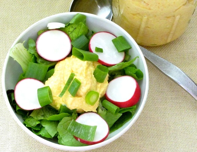 Use silk tofu to make this creamy, vegan carrot ginger salad dressing. Lovely with a tossed salad, a grain based salad, or as a dip. 