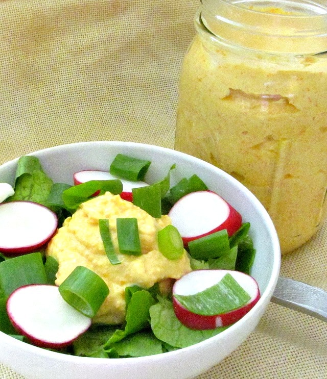Use silk tofu to make this creamy, vegan carrot ginger salad dressing. Lovely with a tossed salad, a grain based salad, or as a dip. 