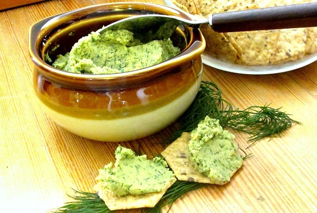 A dill bean spread - not really hummus, though used in many of the same ways - to serve on crackers alongside a salad or soup, or as an appetizer. 