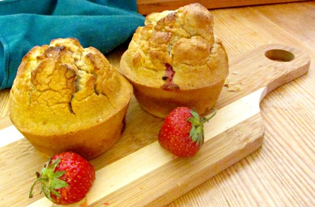 These Gluten Free Strawberry Muffins are also whole grain - no added starch or gums. Use the base recipe all summer with other fruit! 