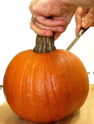 A vegan Stuffed Pumpkin gives everyone an impressive dish to serve at a Thanksgiving dinner.